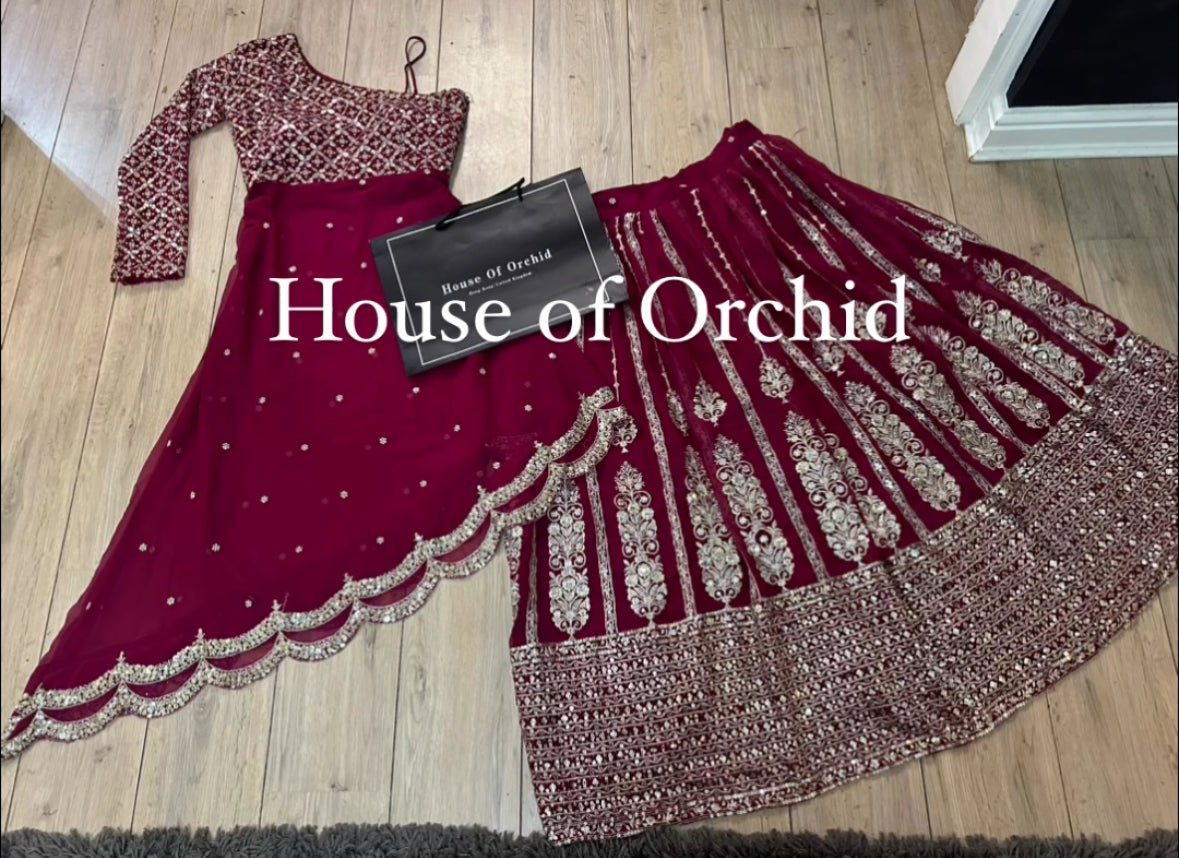 (Sample Sale) One shoulder style lahenga 2pcs (ready to dispatch)