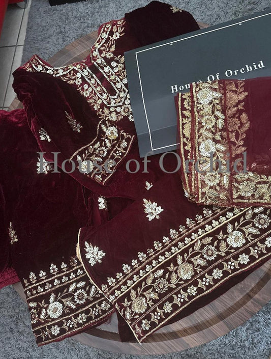 Velvet trouser kameez suit