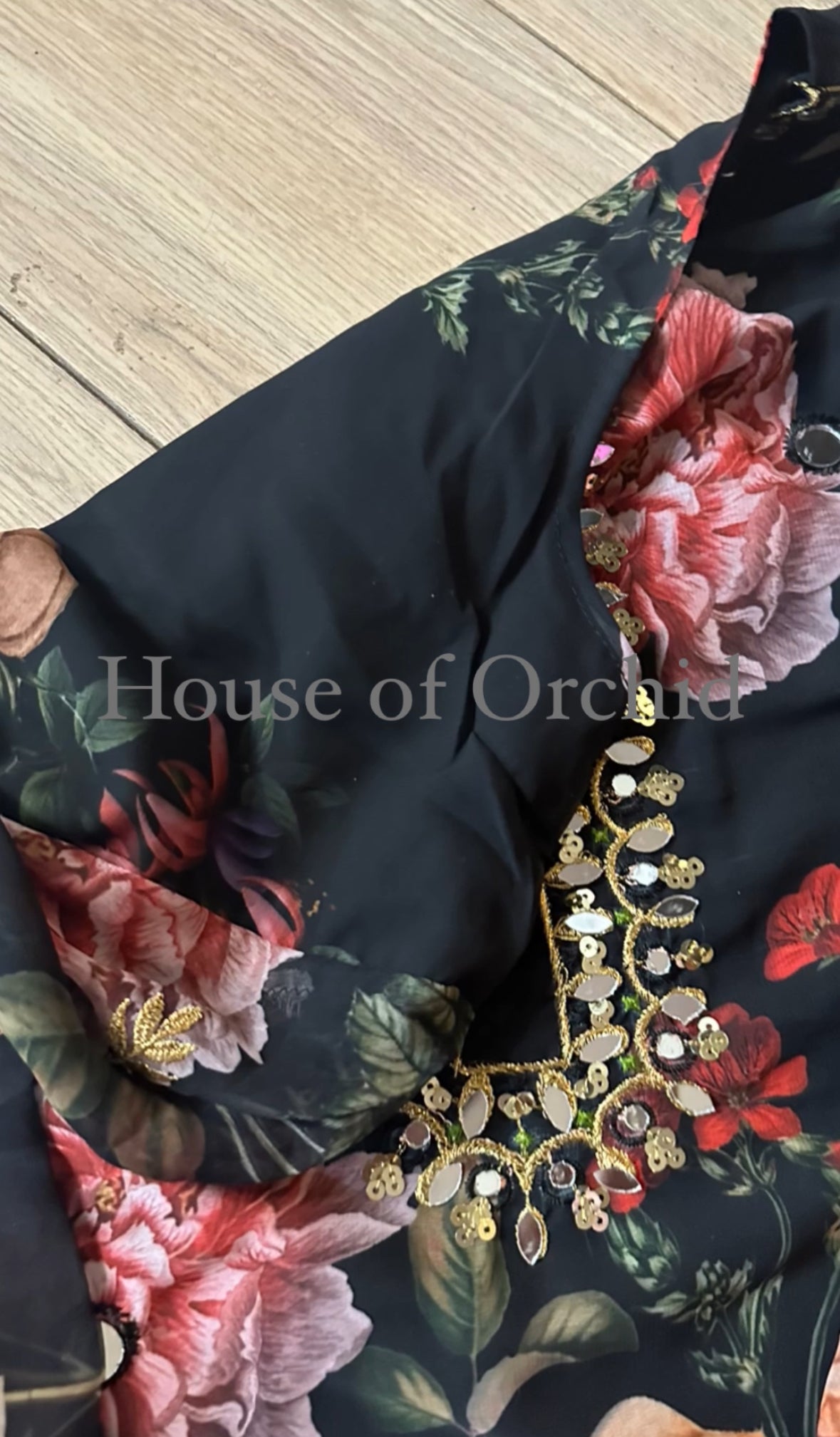 Black floral suit
